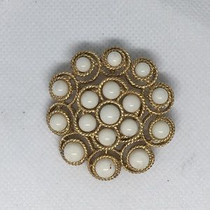 White Beaded Gold Brooch
